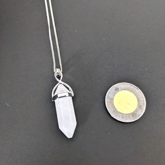 Silver Plated Genuine Rose Quartz Pendant Necklace - Picture 3 of 3